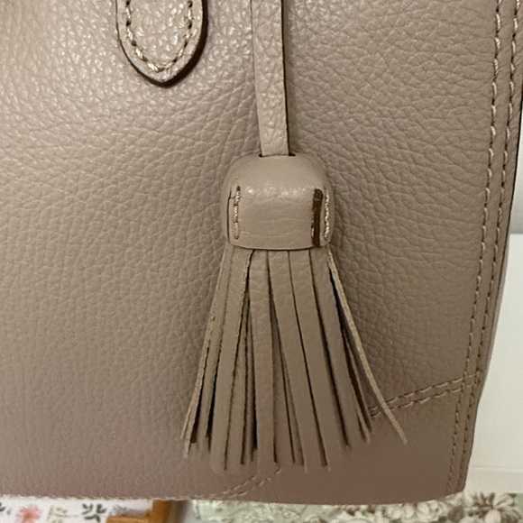 Ralph Lauren Taupe Leather Satchel Handbag with Tassel - Picture 3 of 12